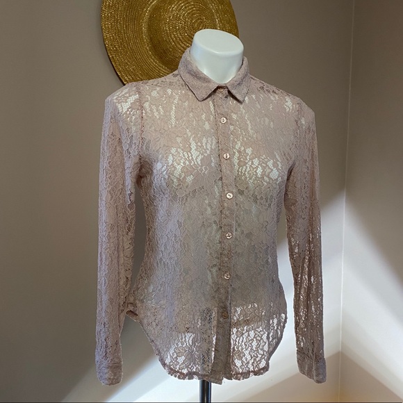 Passport Tops - Passport Lace Button Down Size L